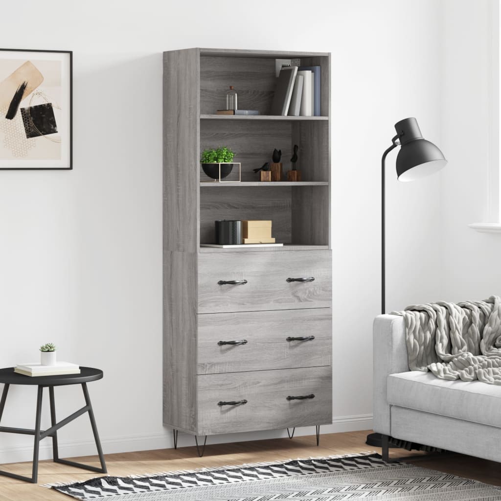 Highboard Grey Sonoma 69,5x34x180 cm Engineered Wood