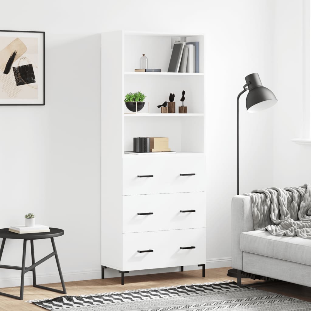 Highboard White 69,5x34x180 cm Engineered Wood