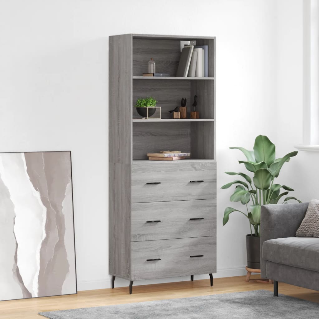 Highboard Grey Sonoma 69,5x34x180 cm Engineered Wood