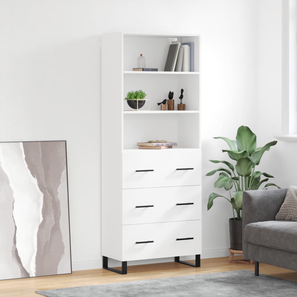 Highboard White 69,5x34x180 cm Engineered Wood