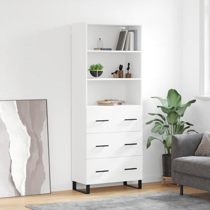 Highboard White 69,5x34x180 cm Engineered Wood