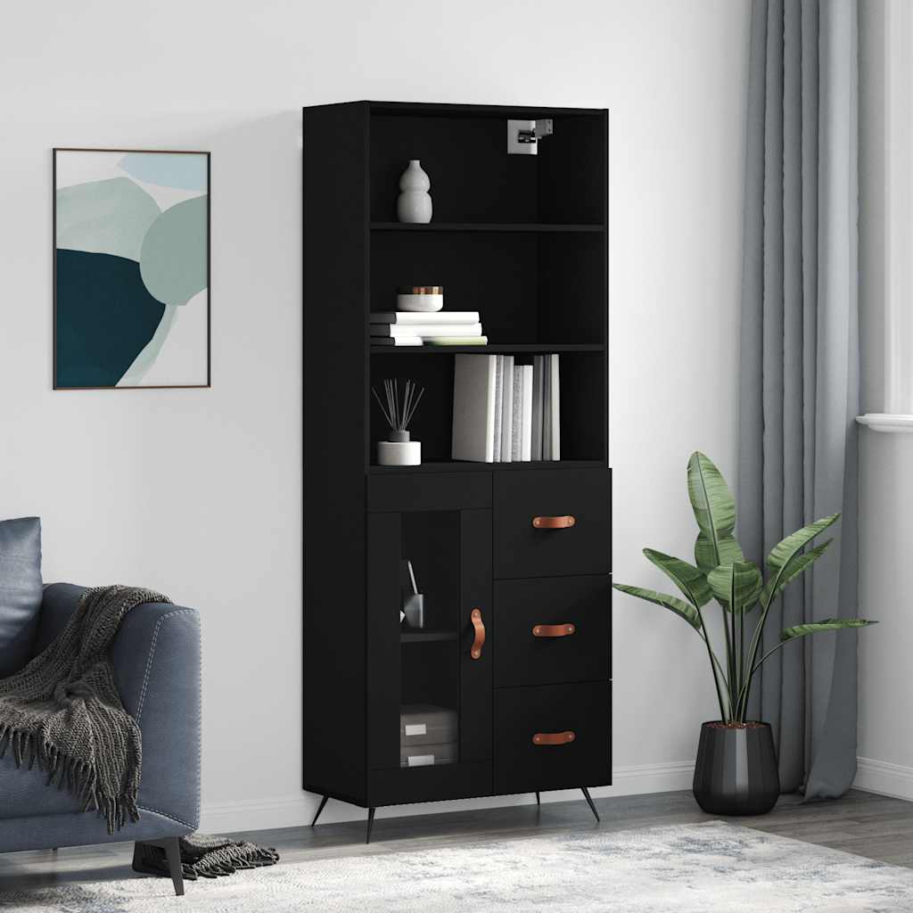 Highboard Black 69.5x34x180 cm Engineered Wood