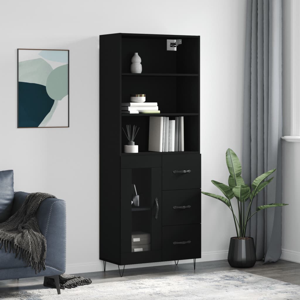 Highboard Black 69.5x34x180 cm Engineered Wood