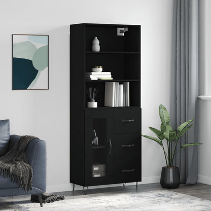 Highboard Black 69.5x34x180 cm Engineered Wood
