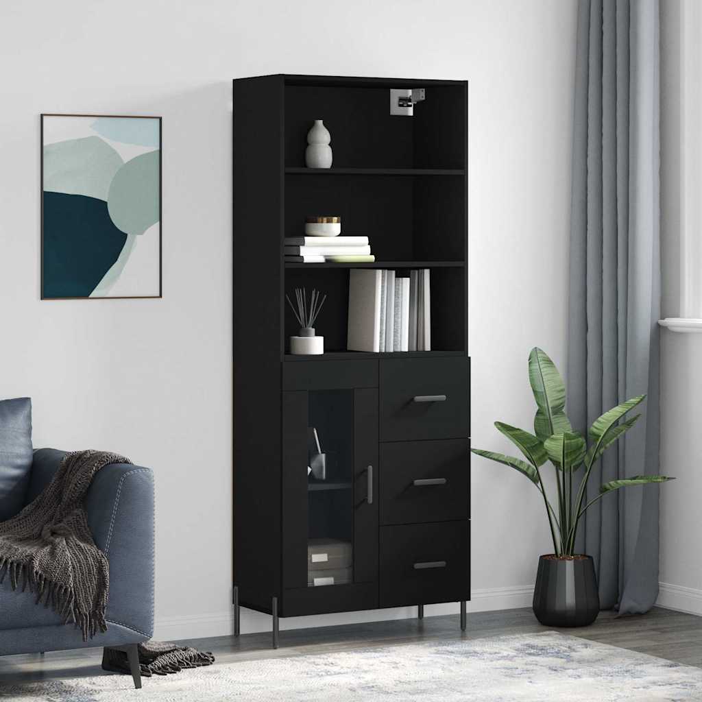 Highboard Black 69.5x34x180 cm Engineered Wood