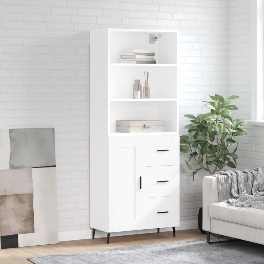 Highboard White 69,5x34x180 cm Engineered Wood