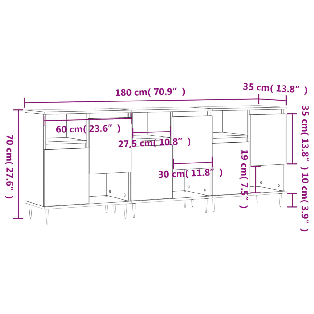 Sideboards 3 pcs Grey Sonoma Engineered Wood