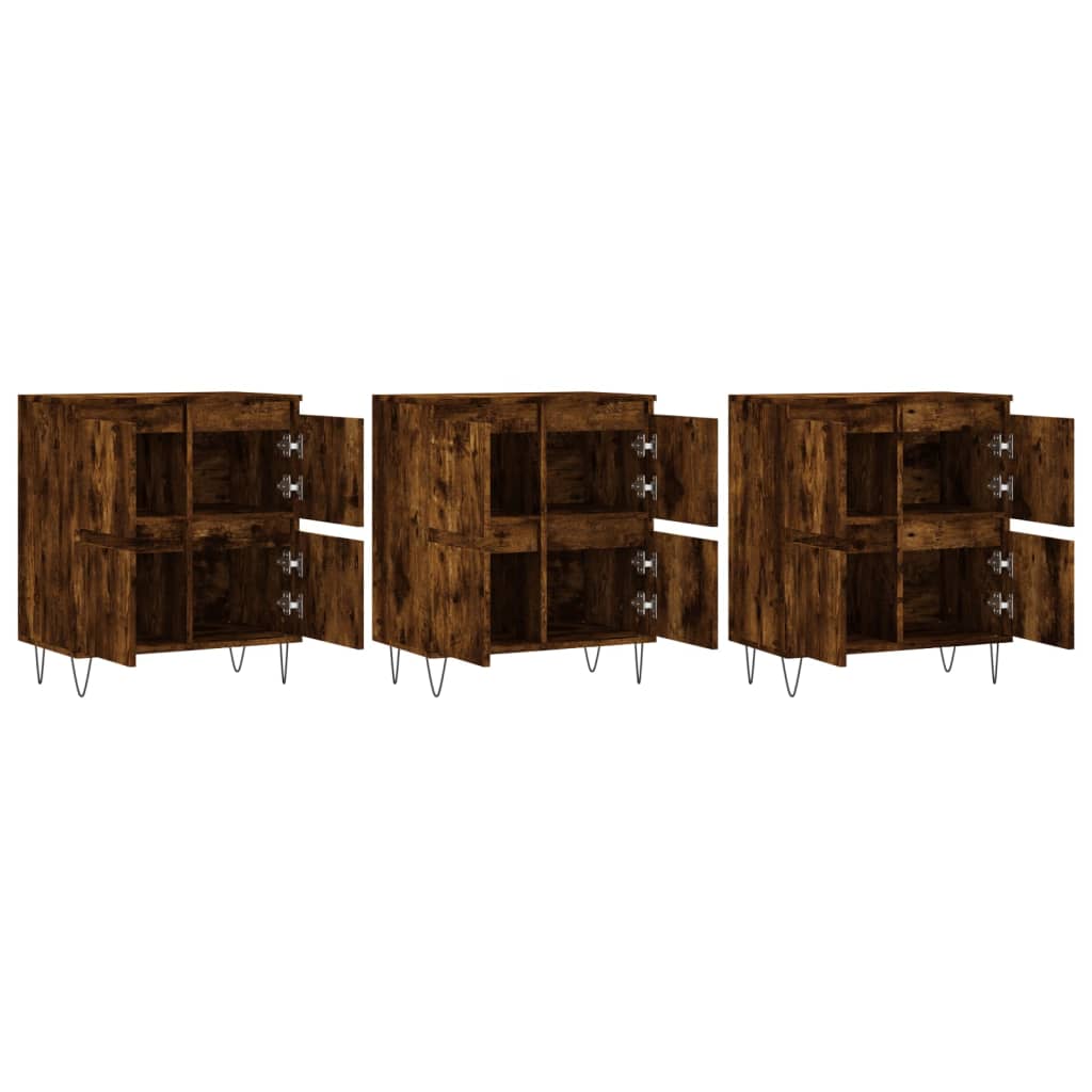 Sideboards 3 pcs Smoked Oak Engineered Wood