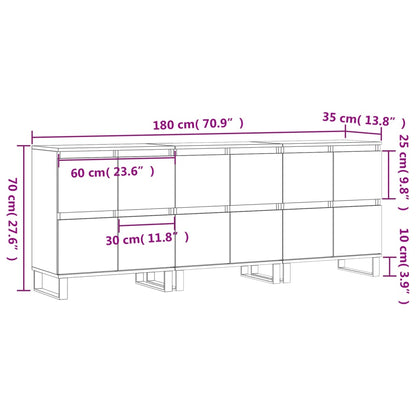 Sideboards 3 pcs Smoked Oak Engineered Wood