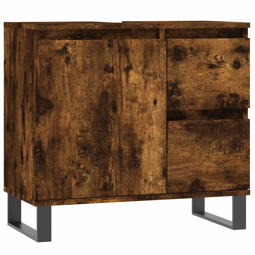3 Piece Bathroom Furniture Set Smoked Oak Engineered Wood