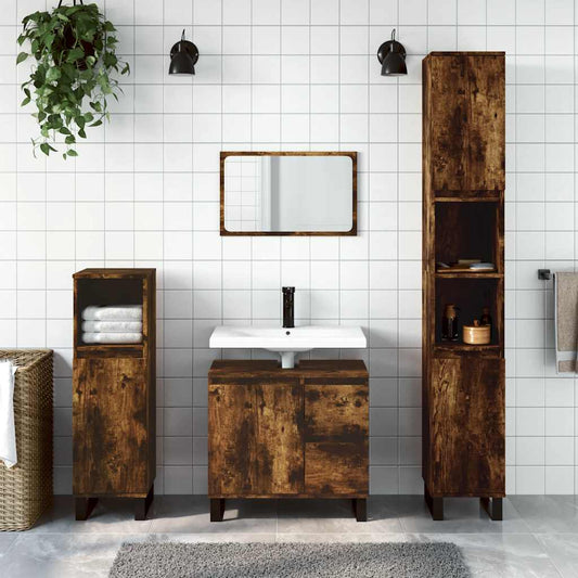3 Piece Bathroom Furniture Set Smoked Oak Engineered Wood