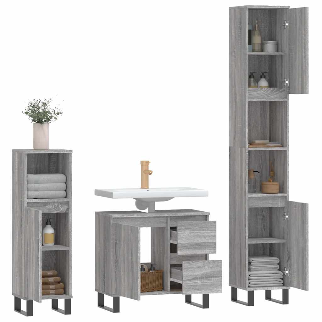 3 Piece Bathroom Furniture Set Grey Sonoma Engineered Wood