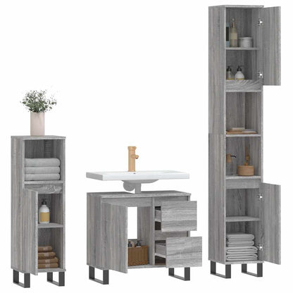 3 Piece Bathroom Furniture Set Grey Sonoma Engineered Wood