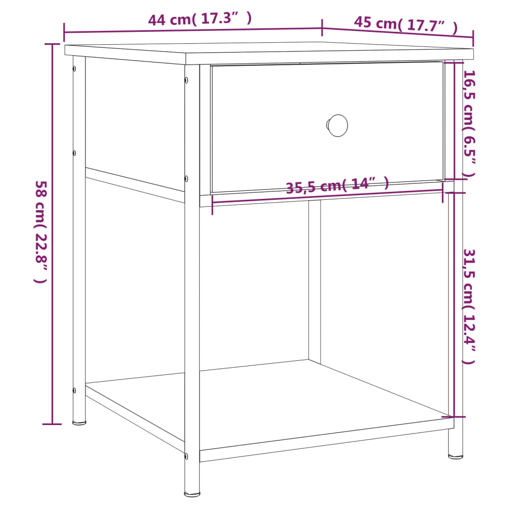 Bedside Table Smoked Oak 44x45x58 cm Engineered Wood