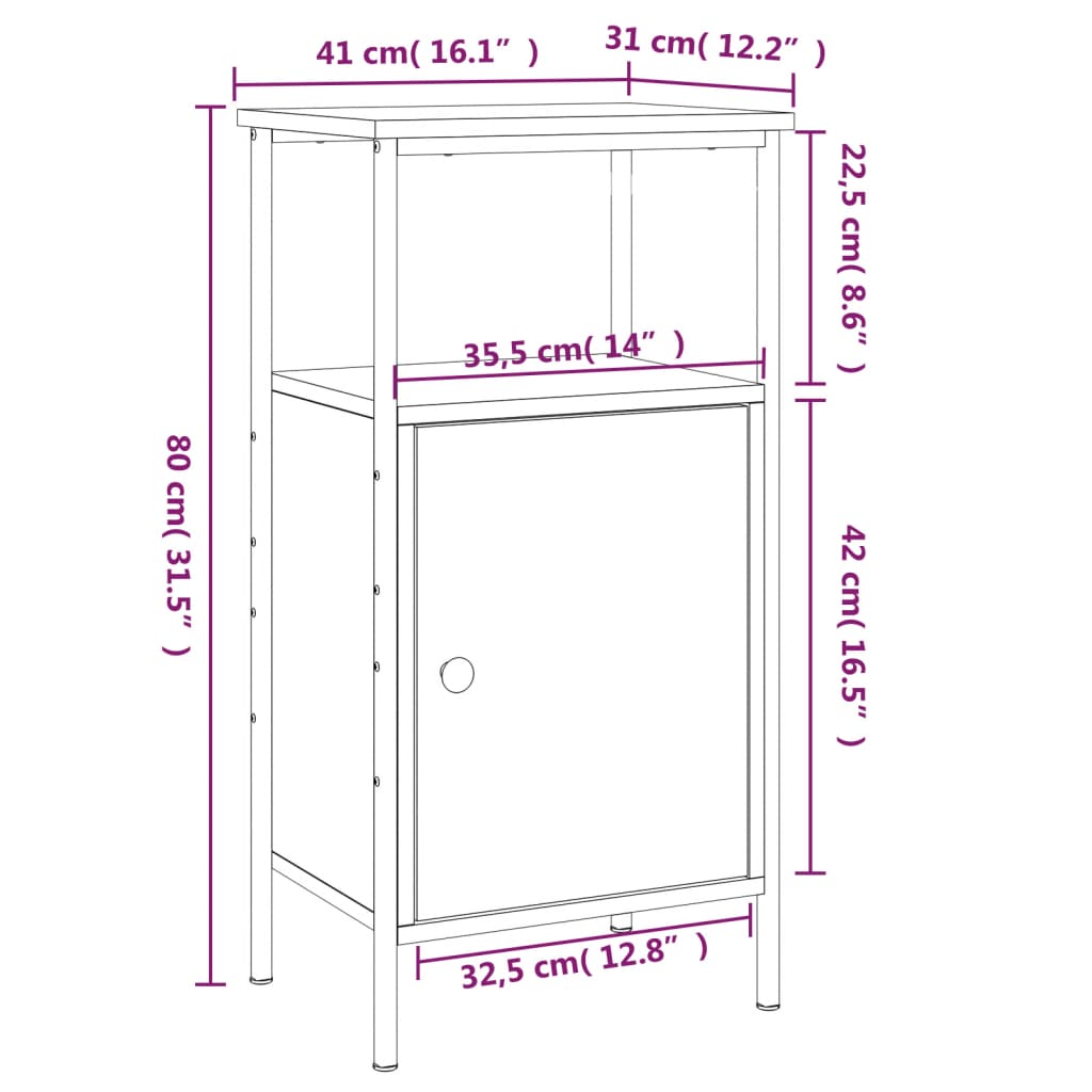 Bedside Cabinet Smoked Oak 41x31x80 cm Engineered Wood