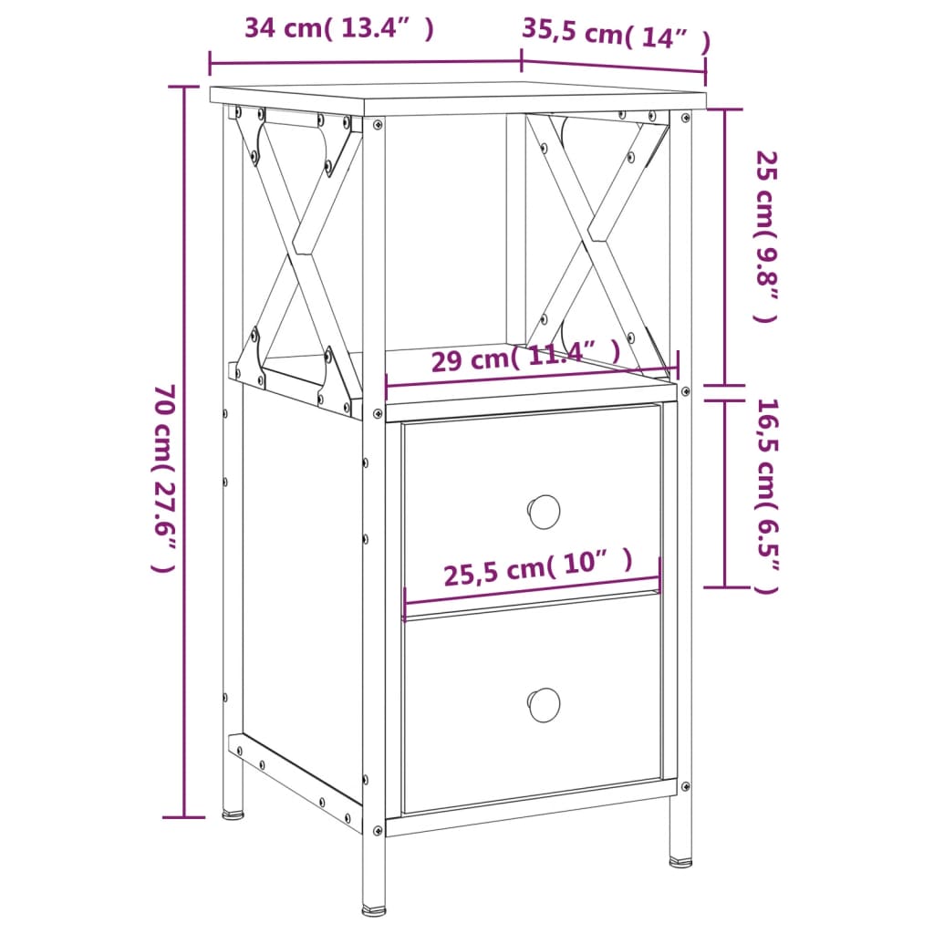 Bedside Cabinets 2 pcs Grey Sonoma 34x35.5x70 cm Engineered Wood
