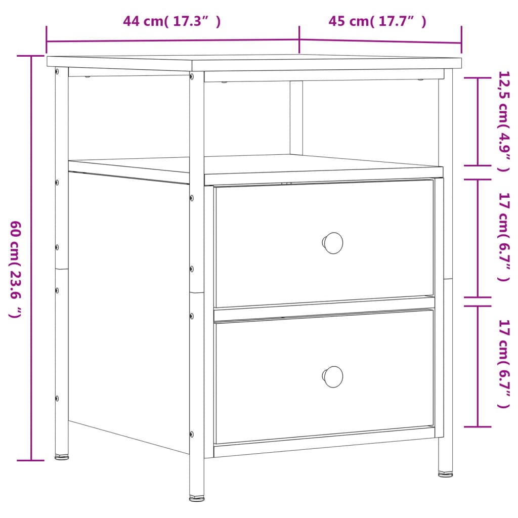 Bedside Cabinets 2 pcs Sonoma Oak 44x45x60 cm Engineered Wood