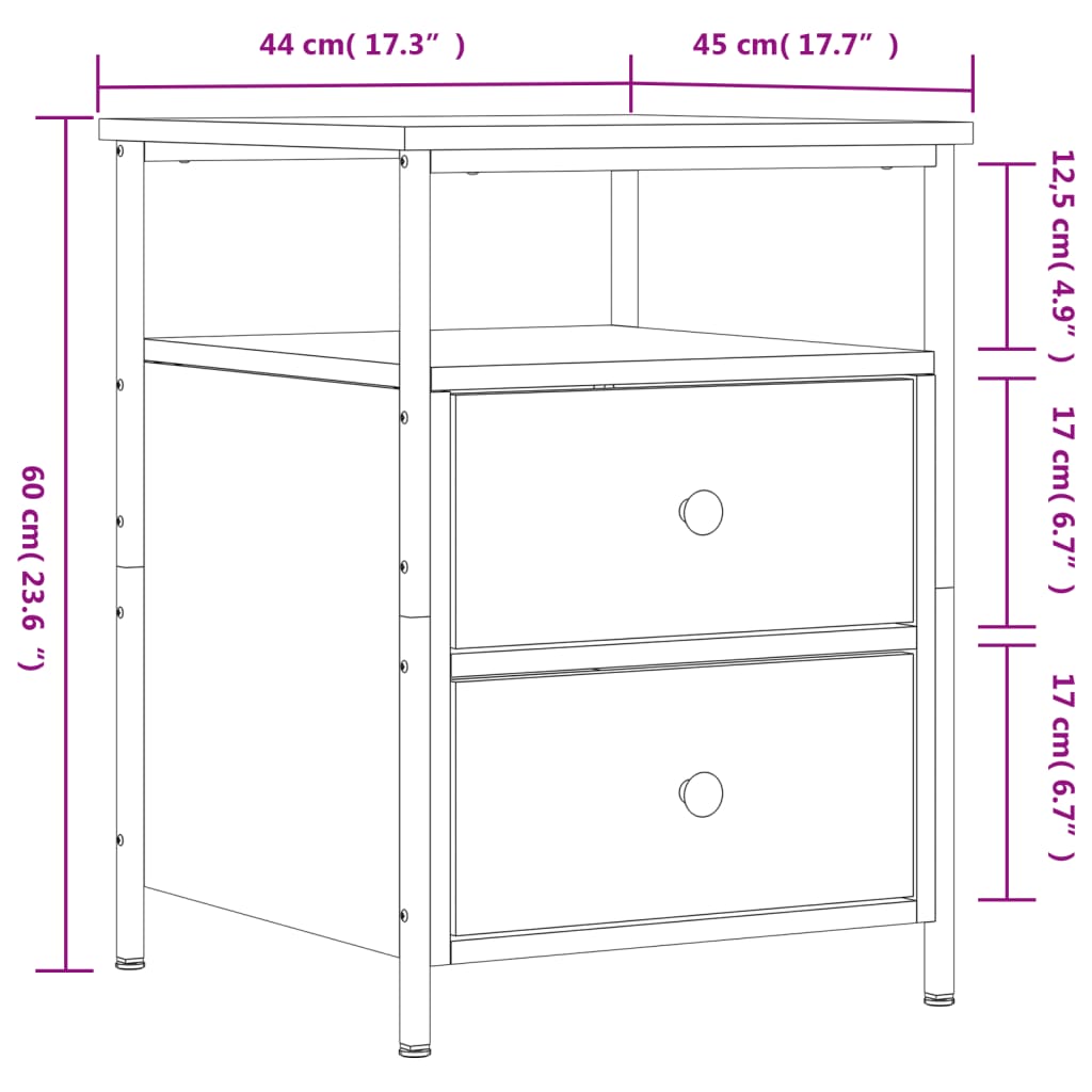 Bedside Cabinet Smoked Oak 44x45x60 cm Engineered Wood
