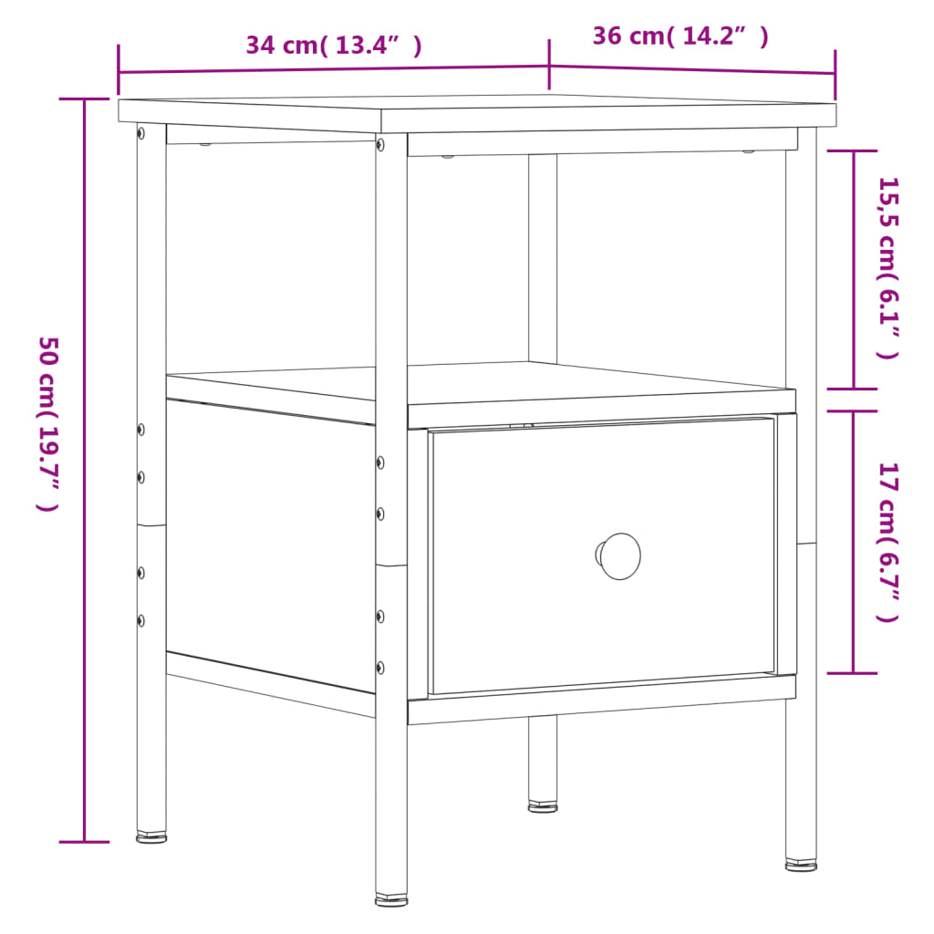 Bedside Cabinet Brown Oak 34x36x50 cm Engineered Wood