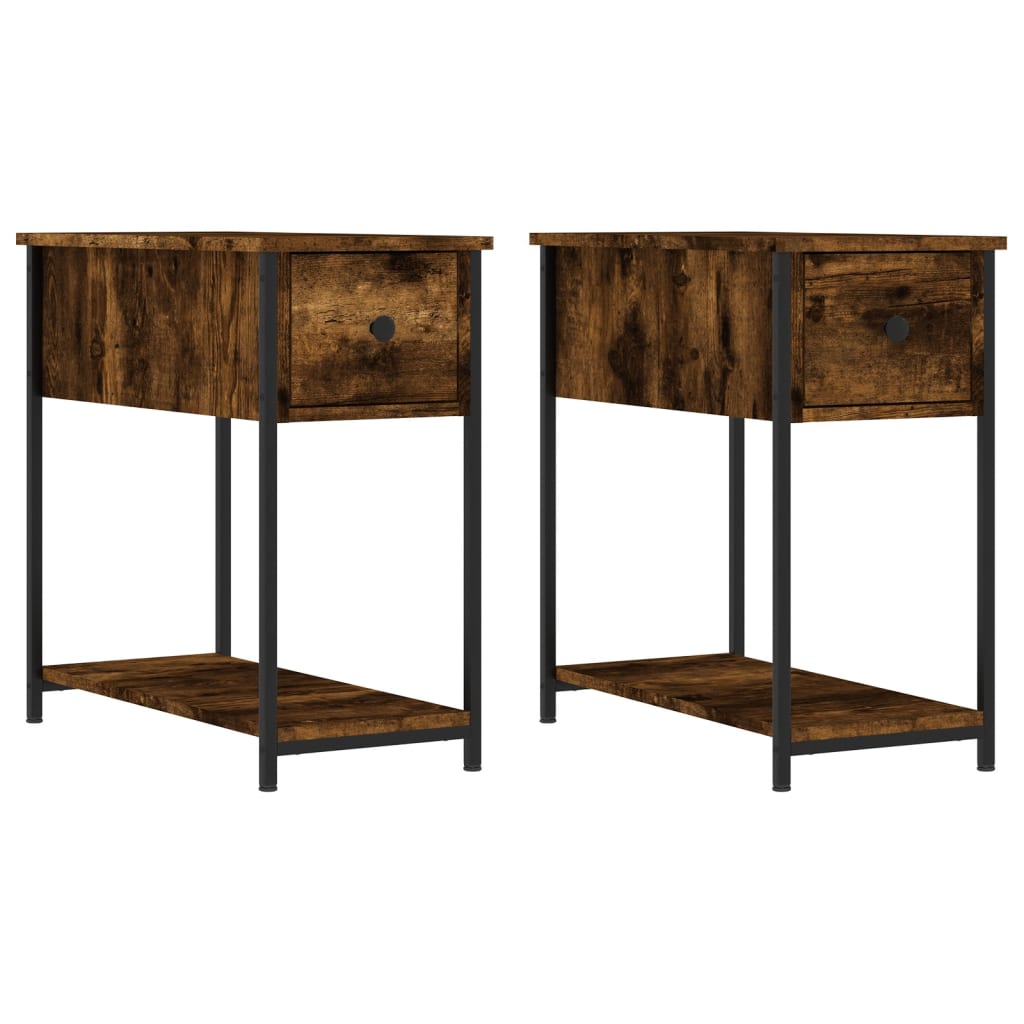 Bedside Cabinet | Set of 2 | Smoked Oak | Engineered wood, iron