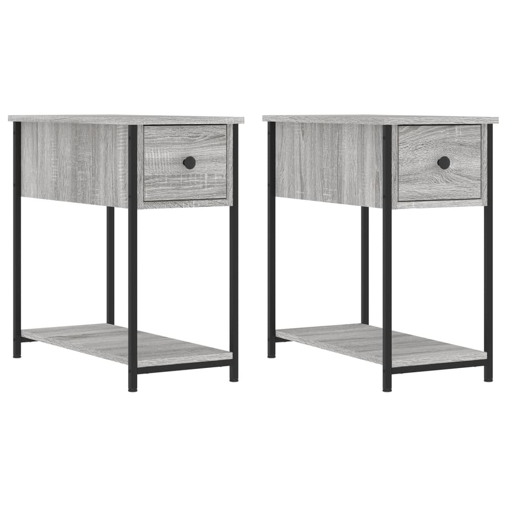 Bedside Cabinet | Set of 2 | Grey Sonoma | Engineered wood, iron