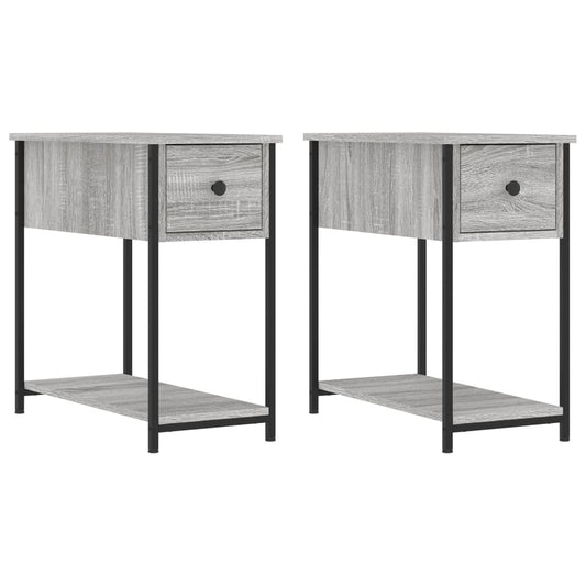 Bedside Cabinet | Set of 2 | Grey Sonoma | Engineered wood, iron