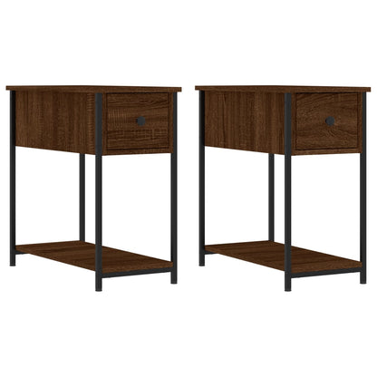 Bedside Cabinet | Set of 2 | Brown Oak | Engineered wood, iron | Modern