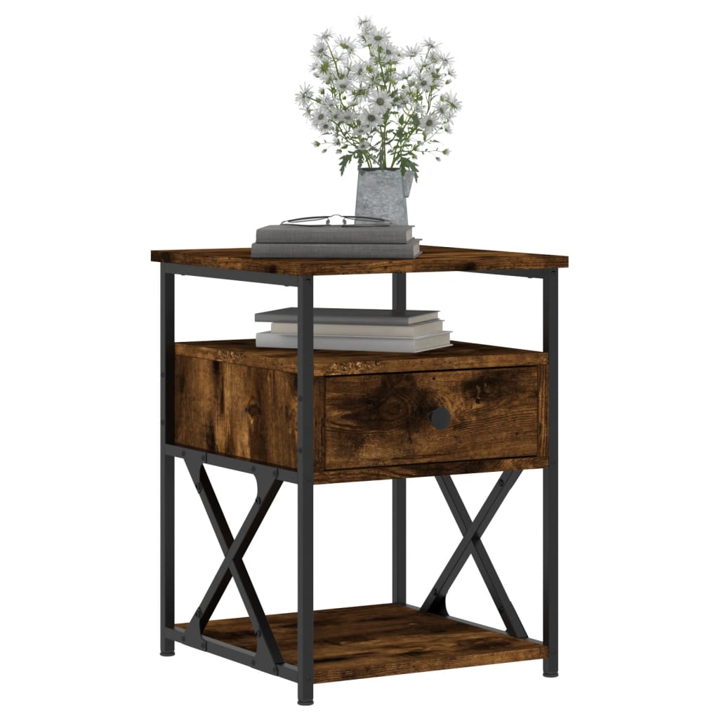 Bedside Cabinet | Smoked oak | Engineered wood and iron | Medium