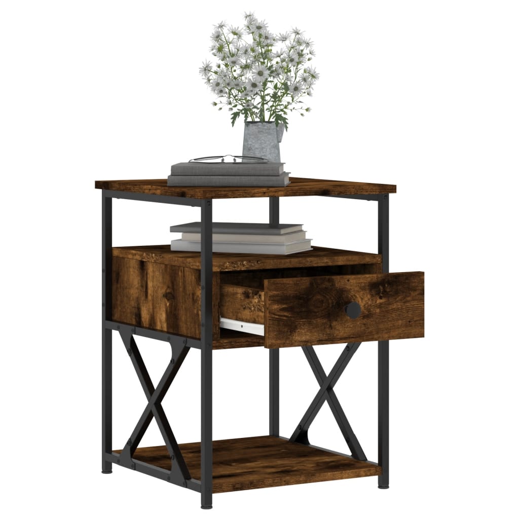 Bedside Cabinet | Smoked oak | Engineered wood and iron | Medium