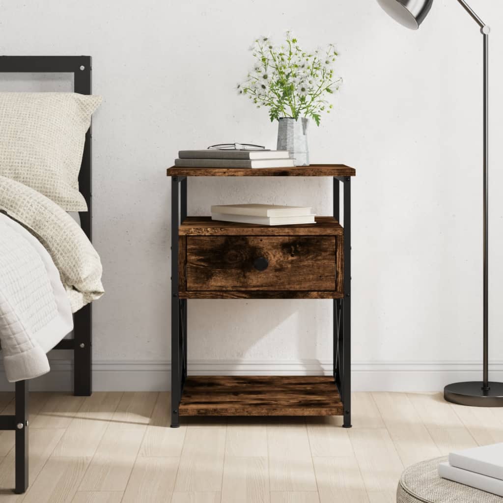 Bedside Cabinet | Smoked oak | Engineered wood and iron | Medium
