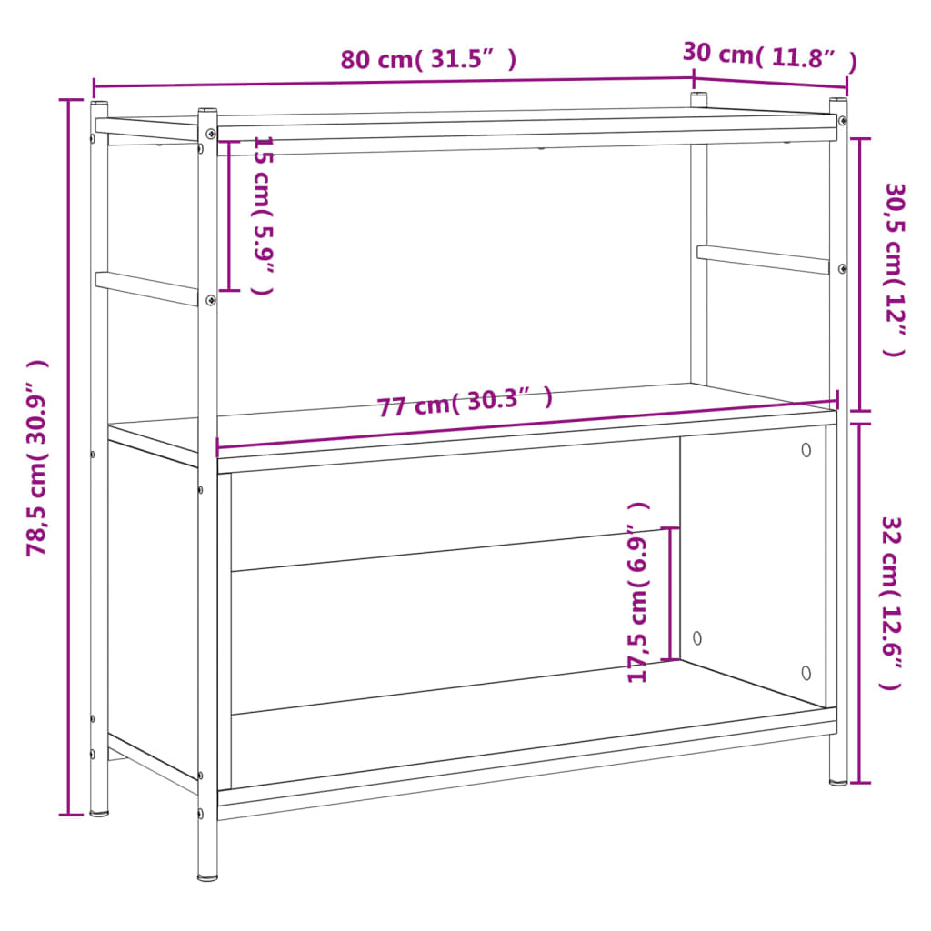 Bookshelf Black 80x30x78,5 cm Engineered Wood and Iron