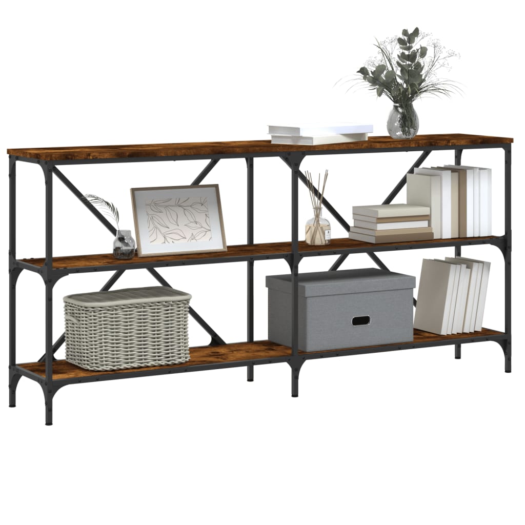 Console Table Smoked Oak 160x30x75 cm Engineered Wood and Iron
