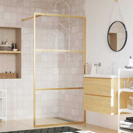 Walk-in Shower Wall Gold 115 x 195 cm Glass and Aluminium