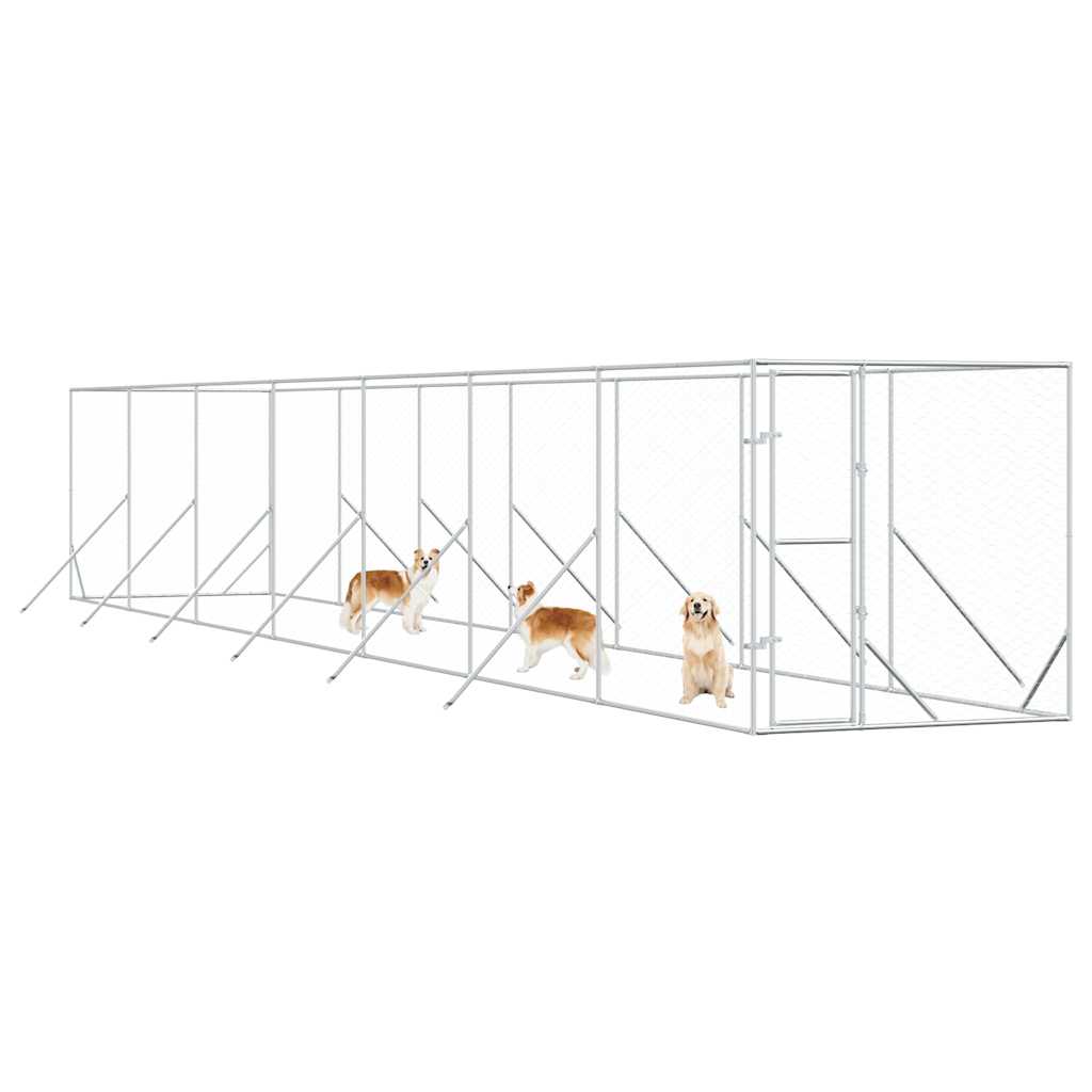 Outdoor Dog Kennel Silver 2x14x2 m Galvanised Steel