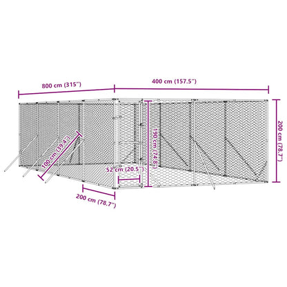 Outdoor Dog Kennel Silver 4x8x2 m Galvanised Steel