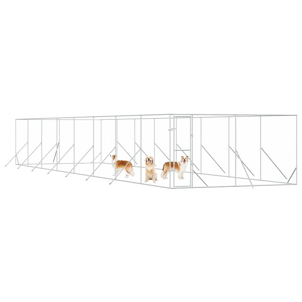 Outdoor Dog Kennel Silver 4x16x2 m Galvanised Steel