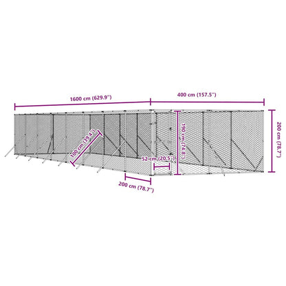 Outdoor Dog Kennel Silver 4x16x2 m Galvanised Steel