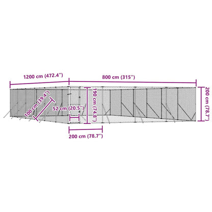 Outdoor Dog Kennel Silver 8x12x2 m Galvanised Steel