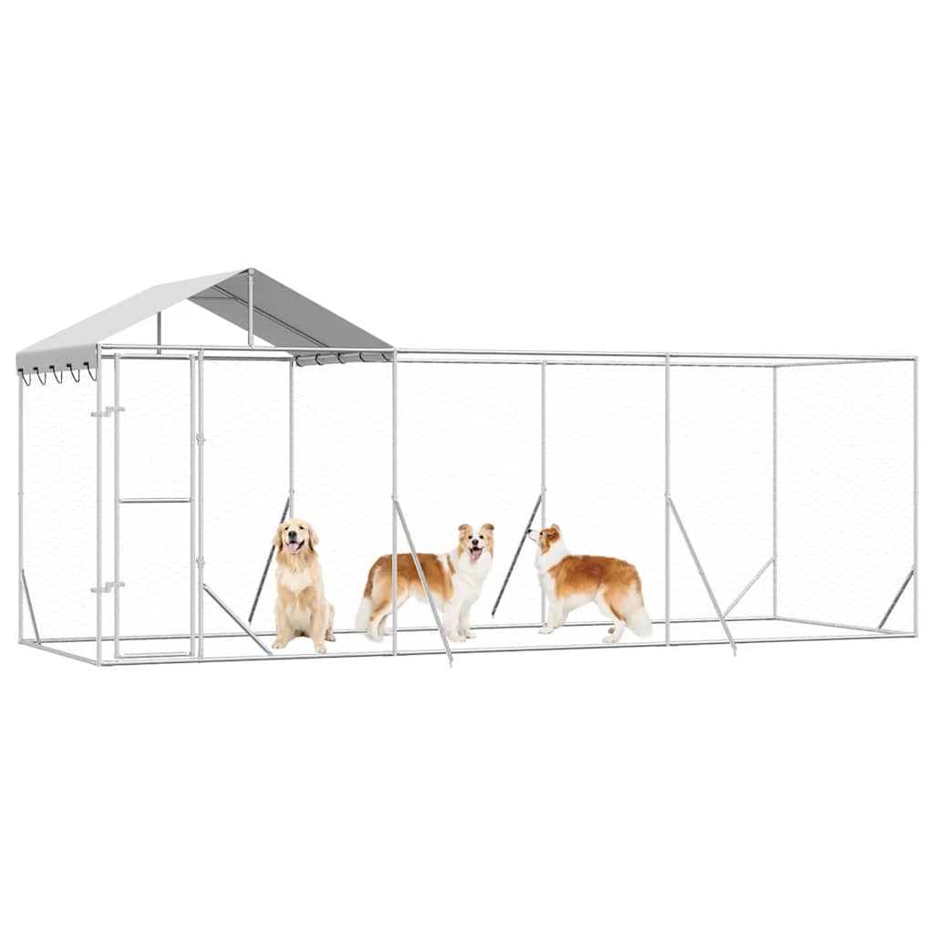 Outdoor Dog Kennel with Roof Silver 6x2x2.5 m Galvanised Steel