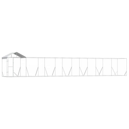 Outdoor Dog Kennel with Roof Silver 14x2x2.5 m Galvanised Steel
