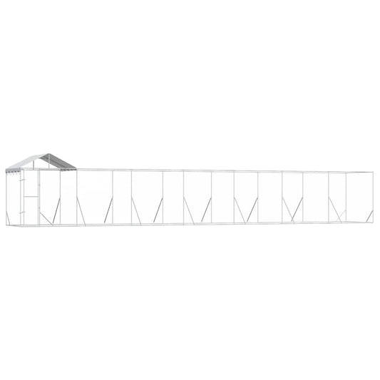 Outdoor Dog Kennel with Roof Silver 14x2x2.5 m Galvanised Steel