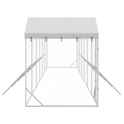 Outdoor Dog Kennel with Roof Silver 14x2x2.5 m Galvanised Steel