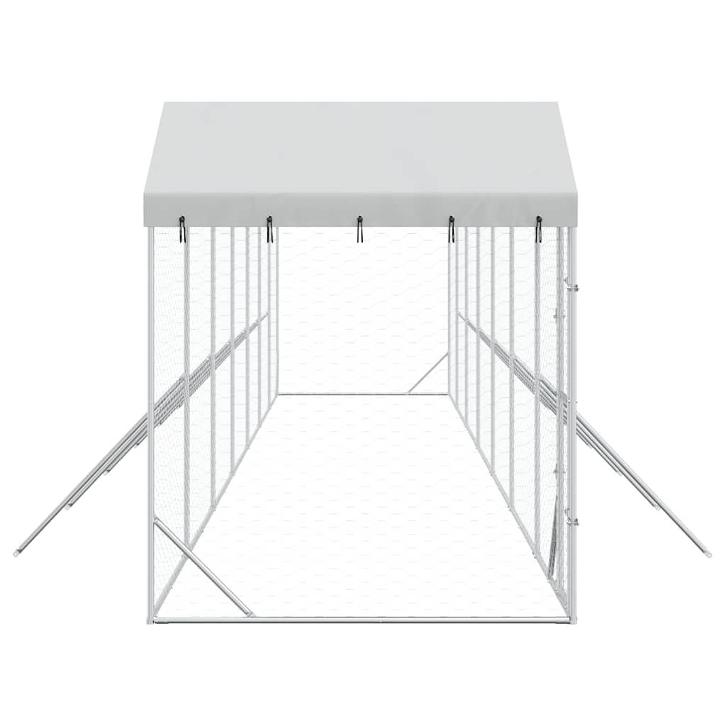 Outdoor Dog Kennel with Roof Silver 14x2x2.5 m Galvanised Steel