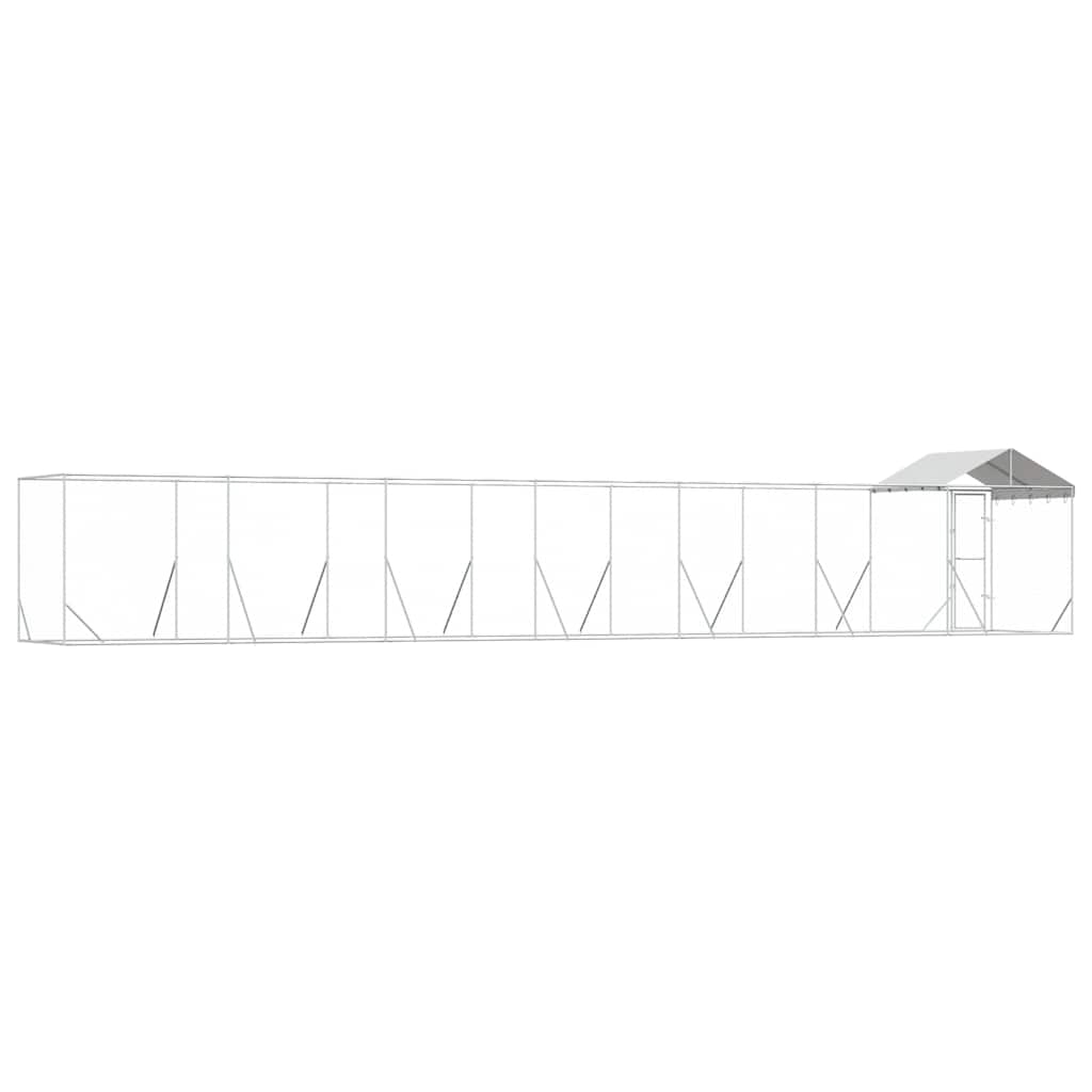 Outdoor Dog Kennel with Roof Silver 14x2x2.5 m Galvanised Steel