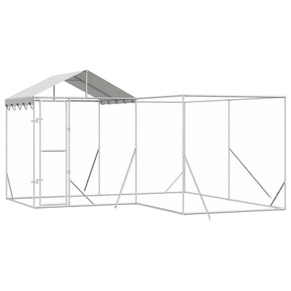 Outdoor Dog Kennel with Roof Silver 4x4x2.5 m Galvanised Steel