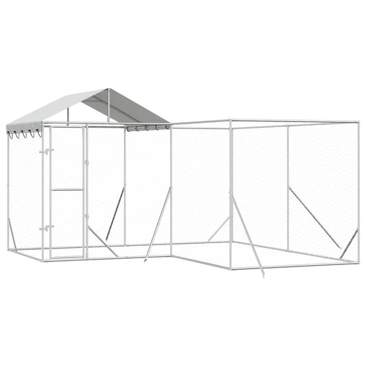 Outdoor Dog Kennel with Roof Silver 4x4x2.5 m Galvanised Steel