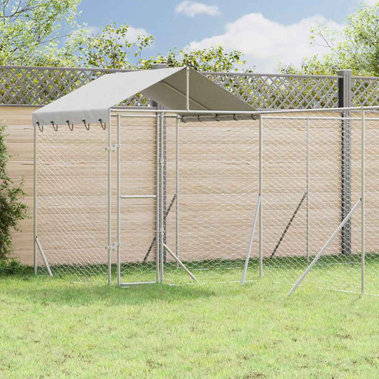Outdoor Dog Kennel with Roof Silver 6x6x2.5 m Galvanised Steel