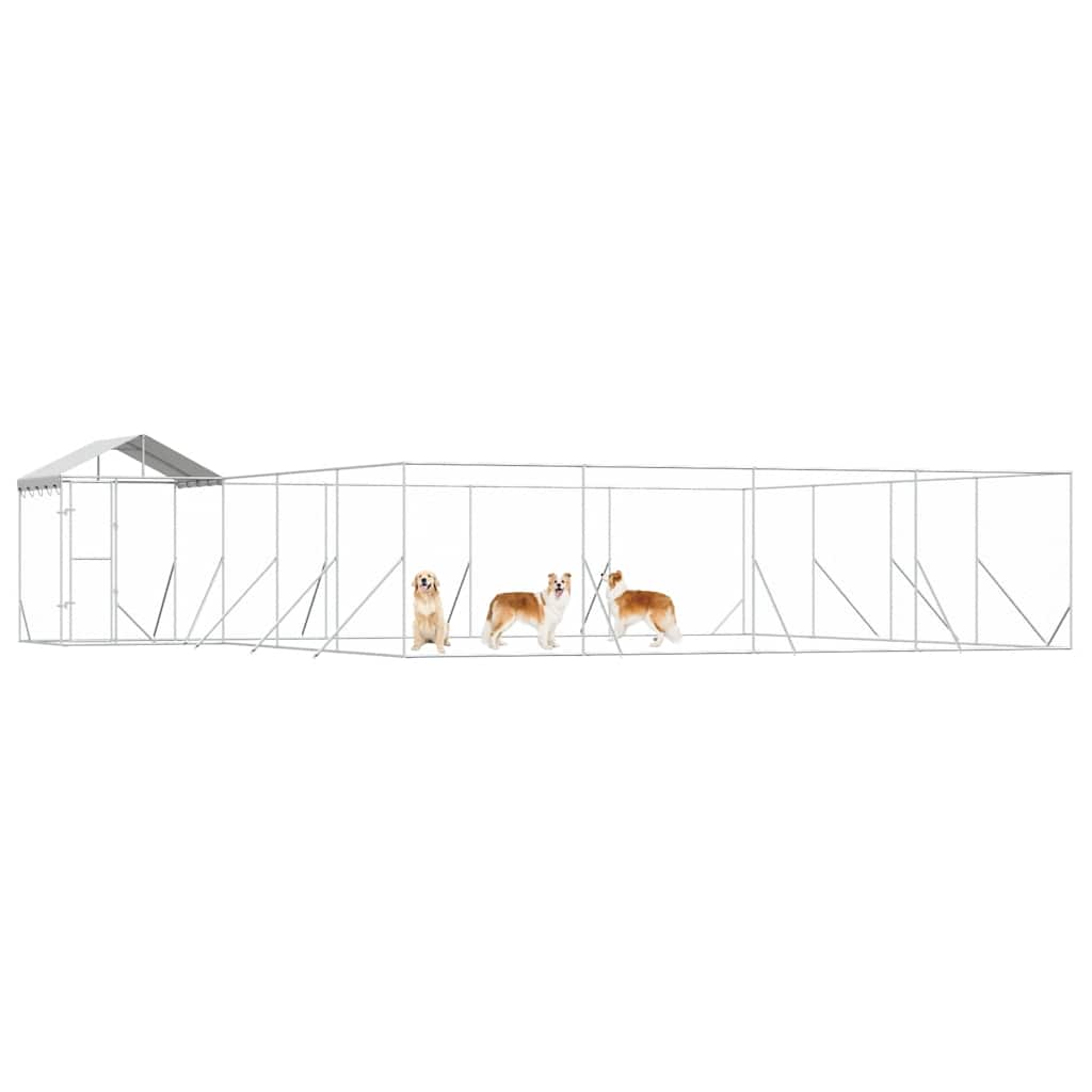 Outdoor Dog Kennel with Roof Silver 10x8x2.5 m Galvanised Steel