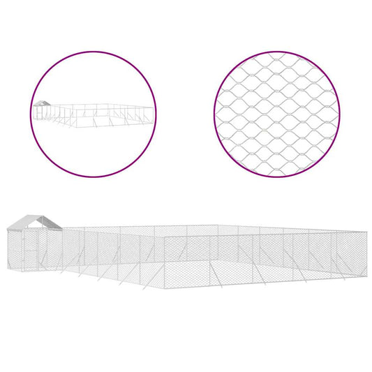 Outdoor Dog Kennel with Roof Silver 12x12x2,5 m Galvanised Steel