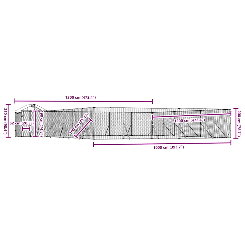 Outdoor Dog Kennel with Roof Silver 12x12x2.5 m Galvanised Steel